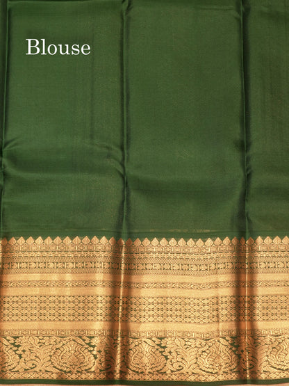 Brown Colour Pure Kanjivaram Silk Saree with Bottle Green Border