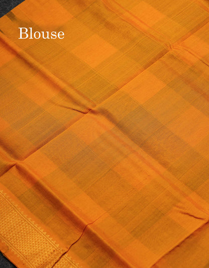 Beautiful Paalum Pazham Checks Pure Silk Cotton Saree With Contrast Mustard Yellow Blouse