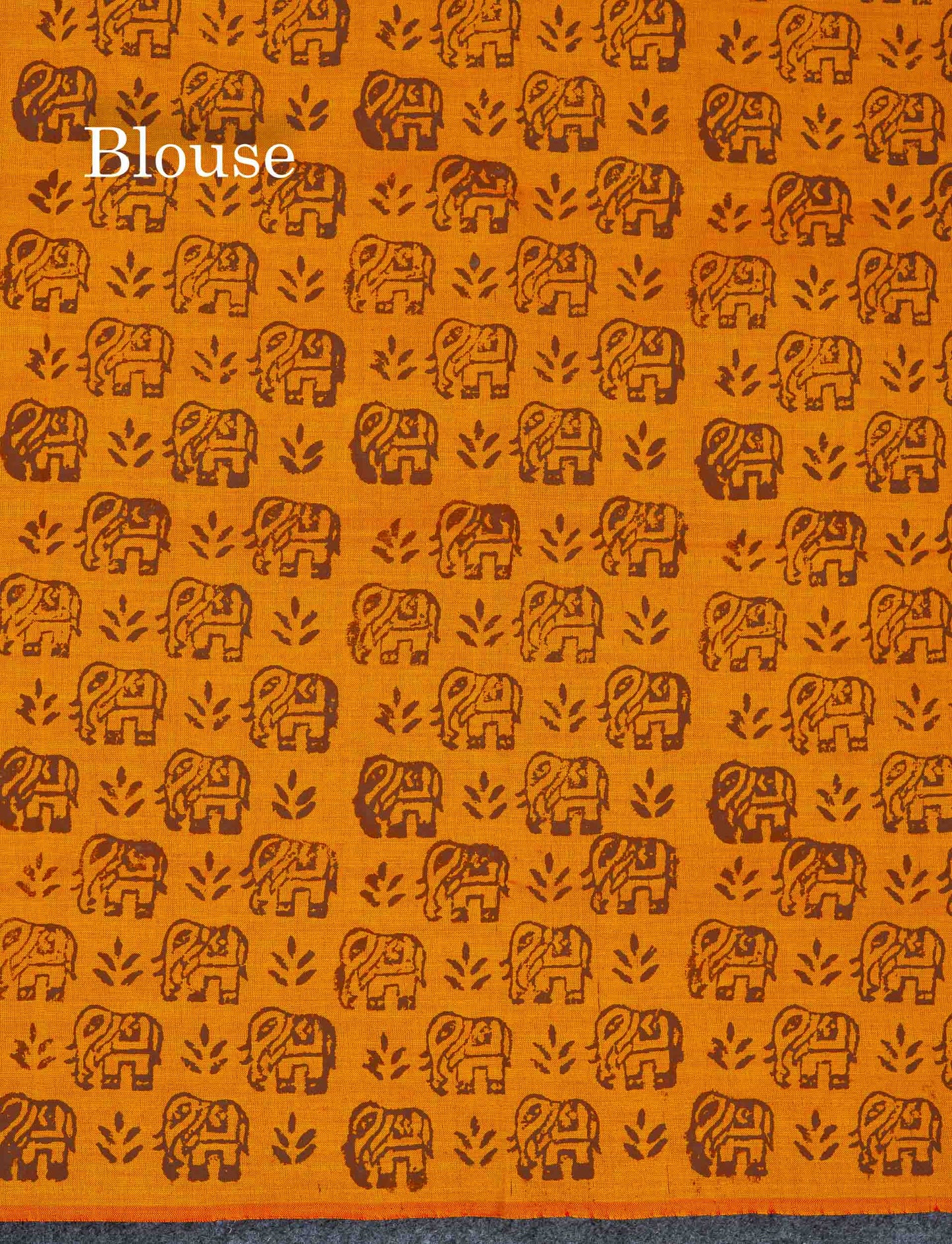 Beautiful Dark Brown Printed South Cotton Saree With Contrast Orange Blouse