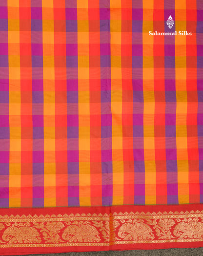 10 Yards Art Silk Saree Paalum Pazham Checks with Contrast Maroon Traditional Border