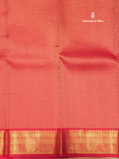 Vairaoosi Manthulir Yellow Colour Pure Kanjivaram Silk Saree with Contrast Small Pink Border