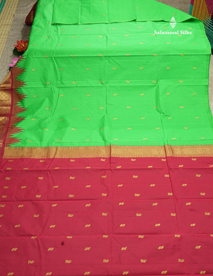 Mango Yellow Pure Mix Saree With One Side Maroon Traditional Temple Border
