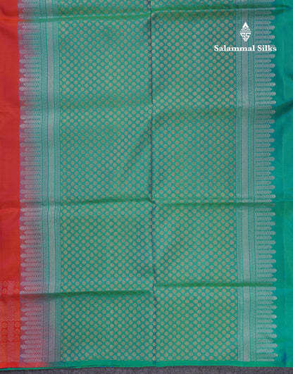 Beautiful Orange Pure Kanjivaram Soft Silk Saree With Contrast Sapphire Green Blouse