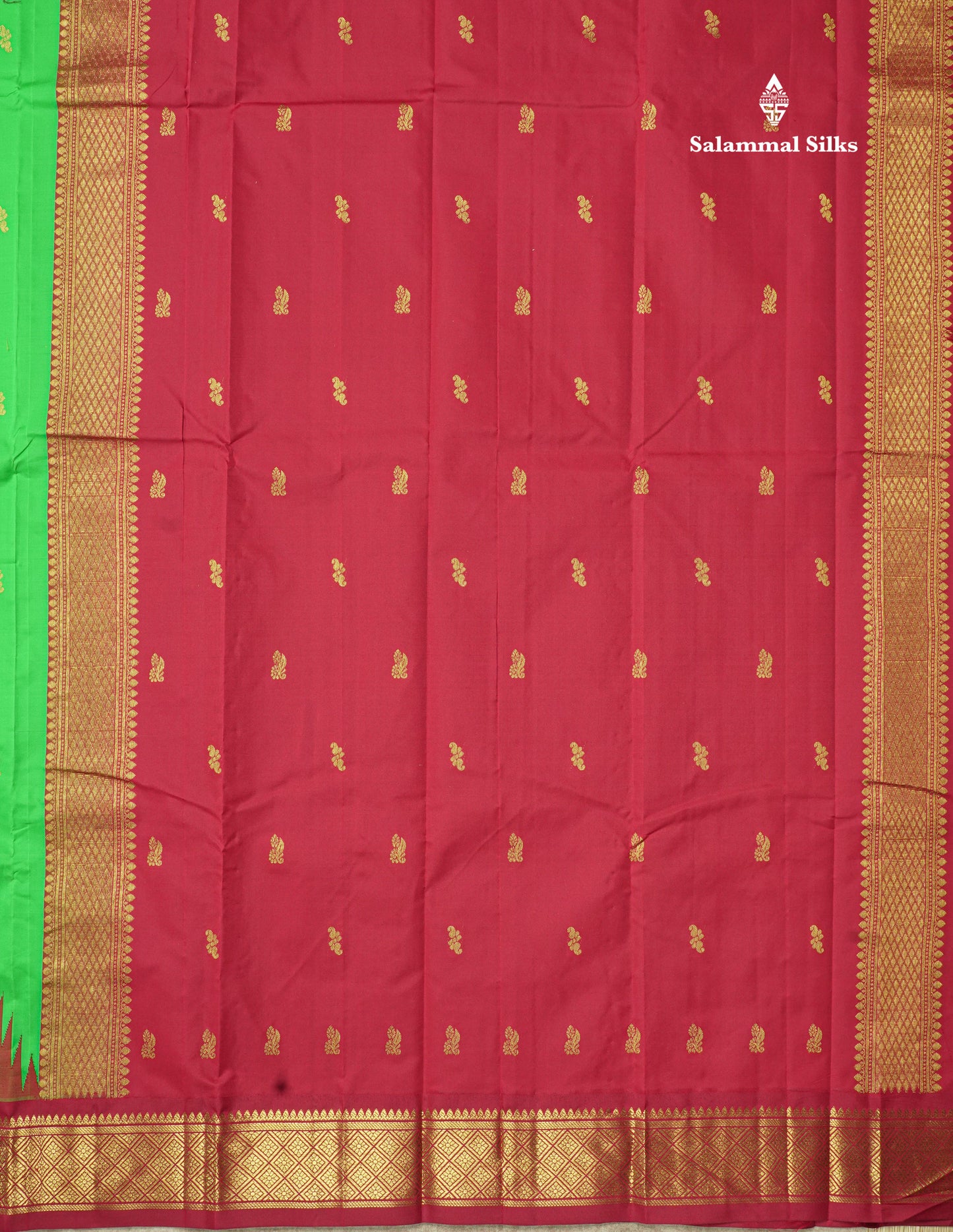 Mango Yellow Pure Mix Saree With One Side Maroon Traditional Temple Border