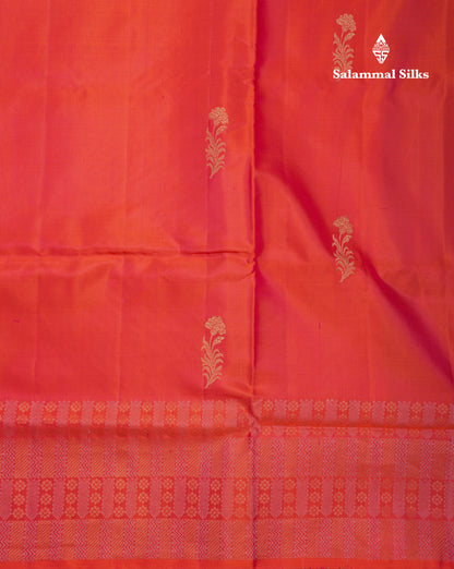 Beautiful Orange Pure Kanjivaram Soft Silk Saree With Contrast Sapphire Green Blouse