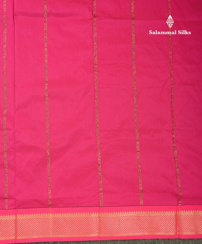 9 Yards Semi Silk Saree Peacock Green With Contrast Pink Traditional Border