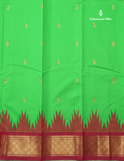 Mango Yellow Pure Mix Saree With One Side Maroon Traditional Temple Border