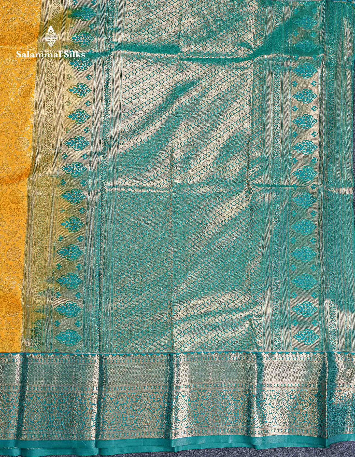 Bridal Semi Silk Saree -  Yellow Colour Body With Contrast Teal Green Evening Morning Border