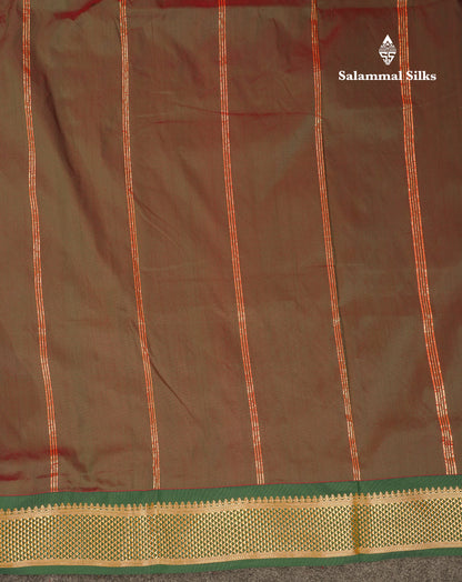 9 Yards Semi Silk Saree Peacock Green With Contrast Pink Traditional Border
