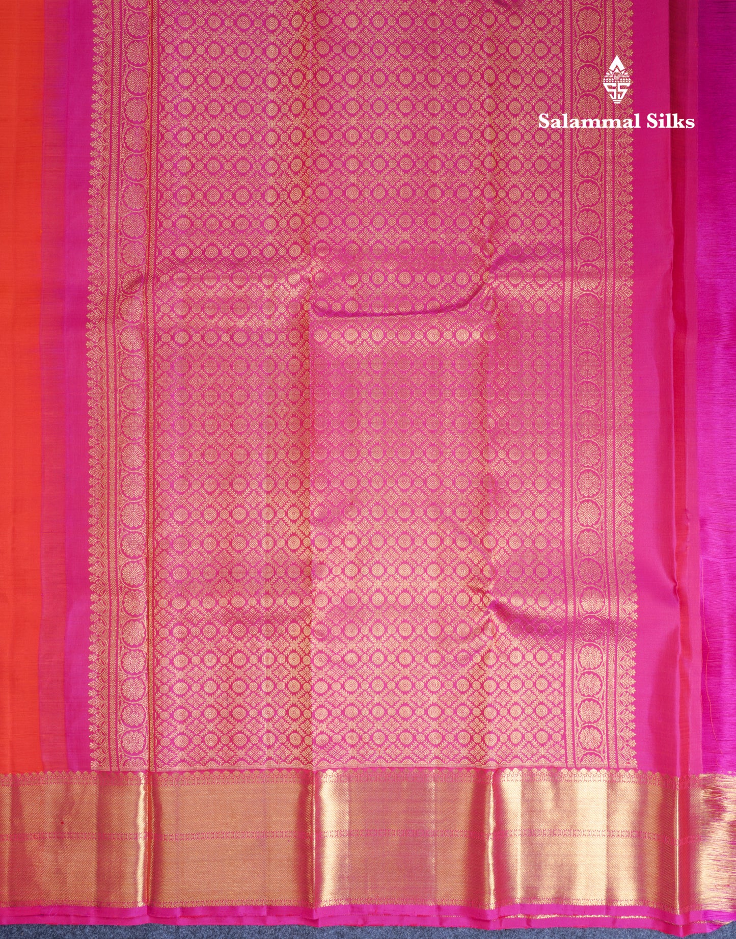 Orange Pure Kanjivaram Silk Saree With Contrast Magenta Pink Traditional Evening Morning Border