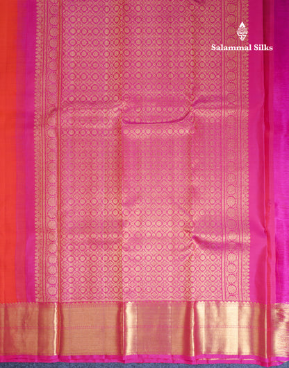 Orange Pure Kanjivaram Silk Saree With Contrast Magenta Pink Traditional Evening Morning Border