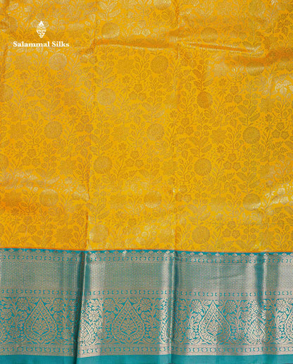 Bridal Semi Silk Saree -  Yellow Colour Body With Contrast Teal Green Evening Morning Border