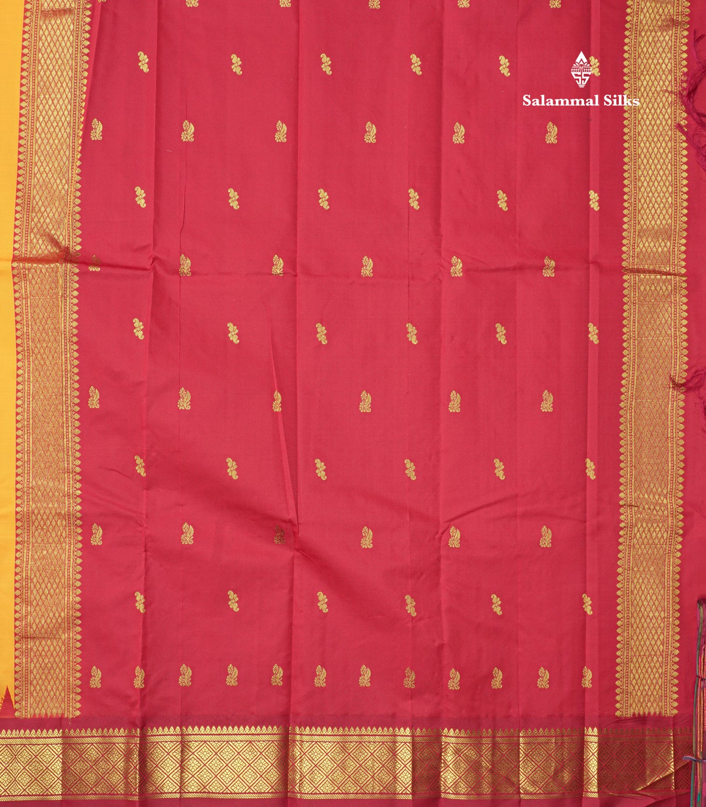 Mango Yellow Pure Mix Saree With One Side Maroon Traditional Temple Border