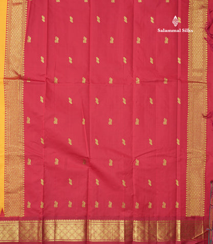 Mango Yellow Pure Mix Saree With One Side Maroon Traditional Temple Border
