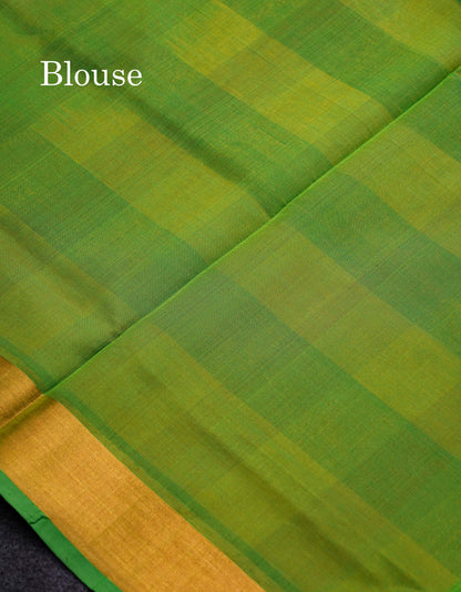 Beautiful Paalum Pazham Checks Handloom Pure Silk Cotton Saree With Contrast Parrot Green Blouse