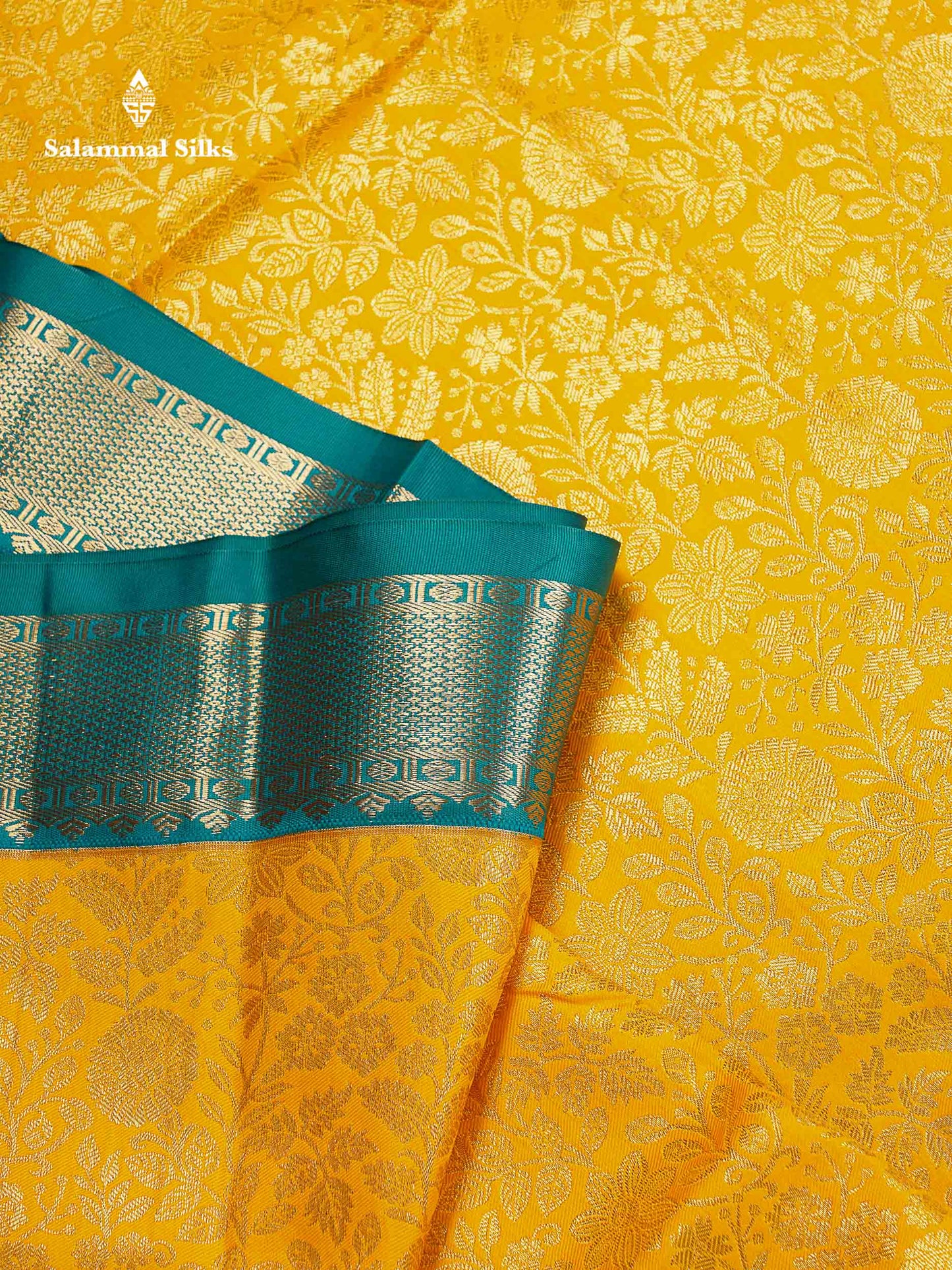 Bridal Semi Silk Saree -  Yellow Colour Body With Contrast Teal Green Evening Morning Border