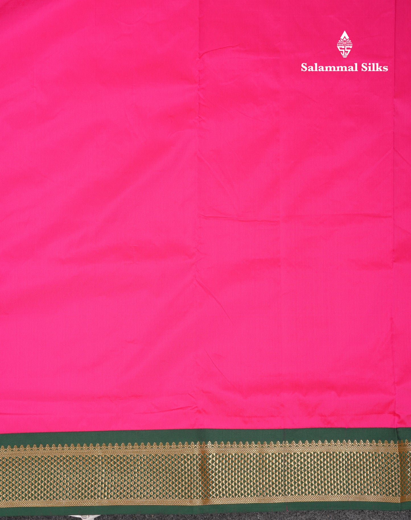 9 Yards Semi Silk Saree Peacock Green With Contrast Pink Traditional Border