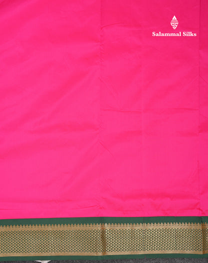 9 Yards Semi Silk Saree Peacock Green With Contrast Pink Traditional Border