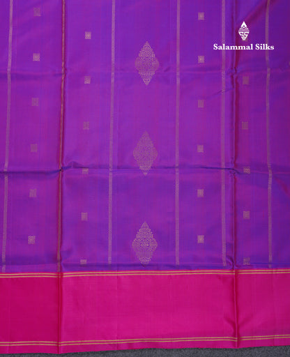 Beautiful Purple Pure Kanjivaram Soft Silk Saree With Contrast Fancy Pink Border