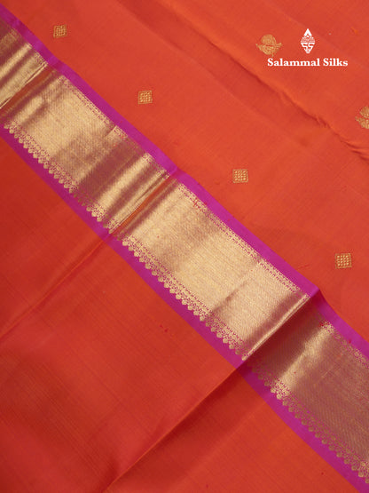 Orange Pure Kanjivaram Silk Saree With Contrast Magenta Pink Traditional Evening Morning Border