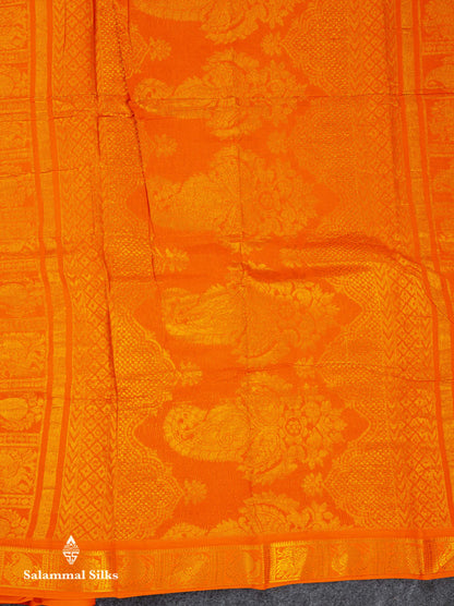 Beautiful Half White Zari Stripes Pure Sungudi Cotton Saree With Contrast Orange Traditional Small Border