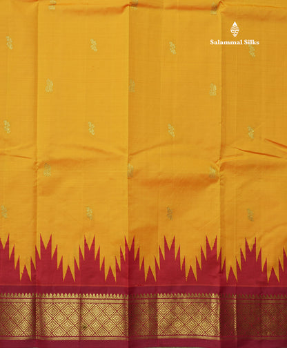 Mango Yellow Pure Mix Saree With One Side Maroon Traditional Temple Border