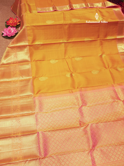 Mustard Yellow Colour Pure Kanjivaram Silk Saree with Pallakku Border