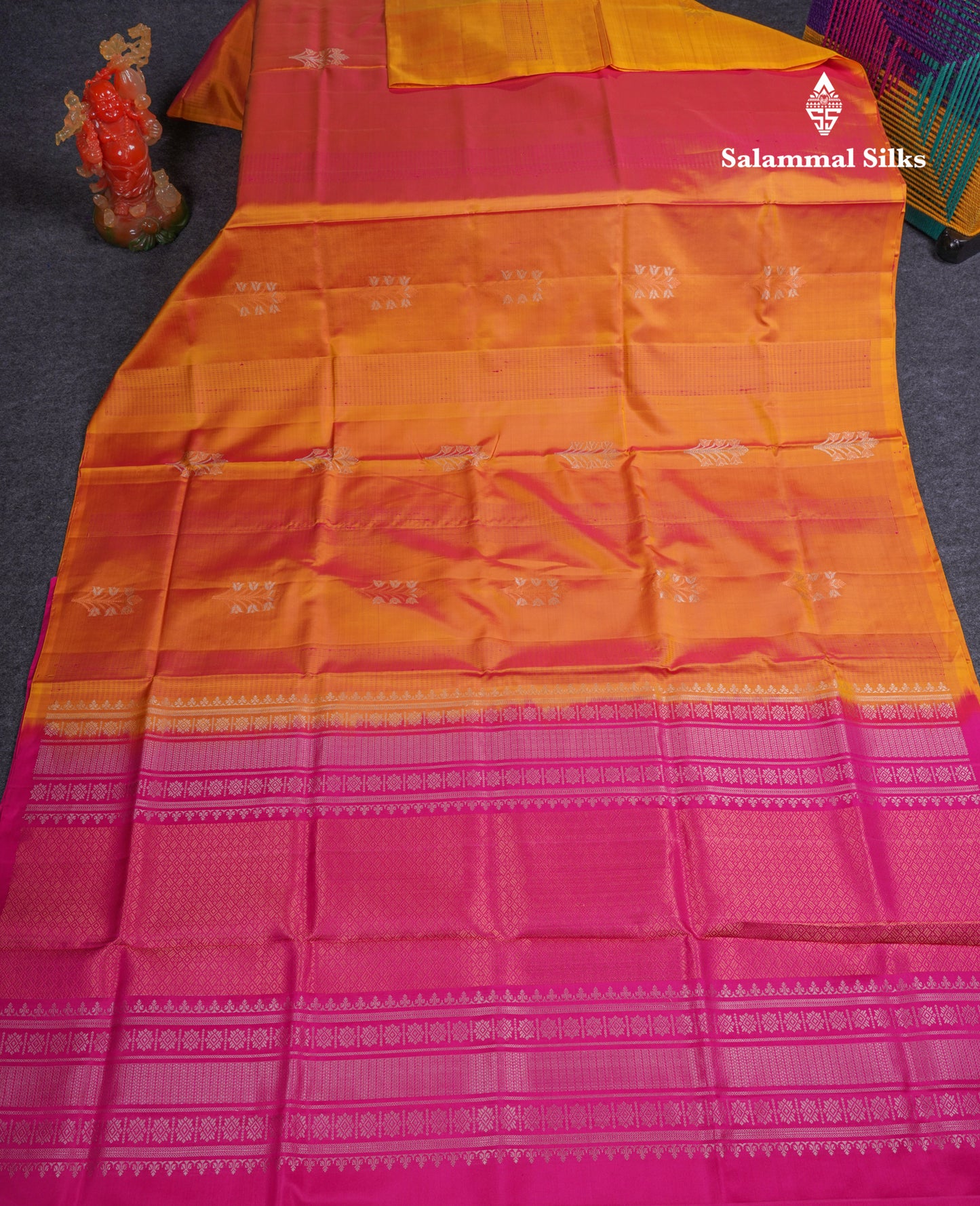 Beautiful Dual Tone Orange Pure Kanjivaram Soft Silk Saree With Contrast Pink Blouse