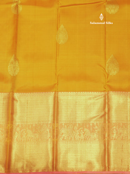 Mustard Yellow Colour Pure Kanjivaram Silk Saree with Pallakku Border