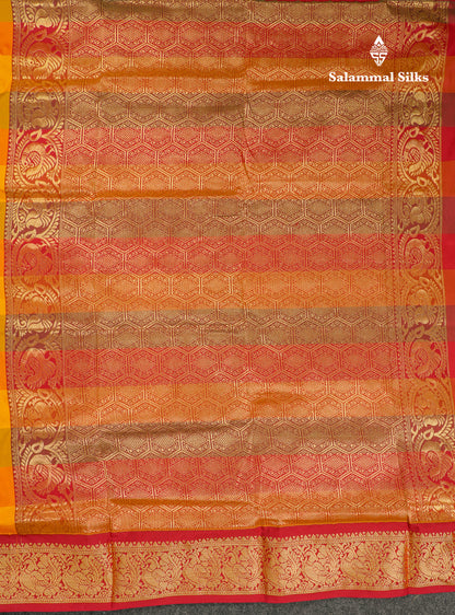 9 Yards Semi Silk Saree Paalum Pazham Checks With Contrast Maroon Traditional Border
