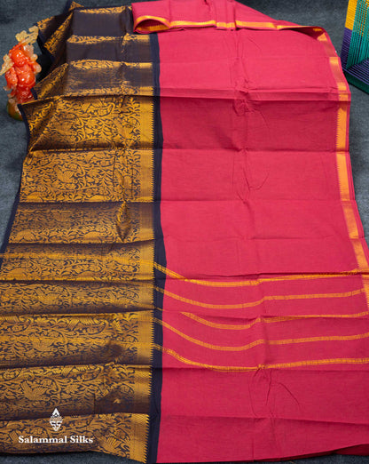 Beautiful Dark Brown Plain Sungudi Cotton Saree With Contrast Light Chocolate Long Border