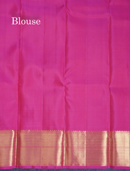 Orange Pure Kanjivaram Silk Saree With Contrast Magenta Pink Traditional Evening Morning Border