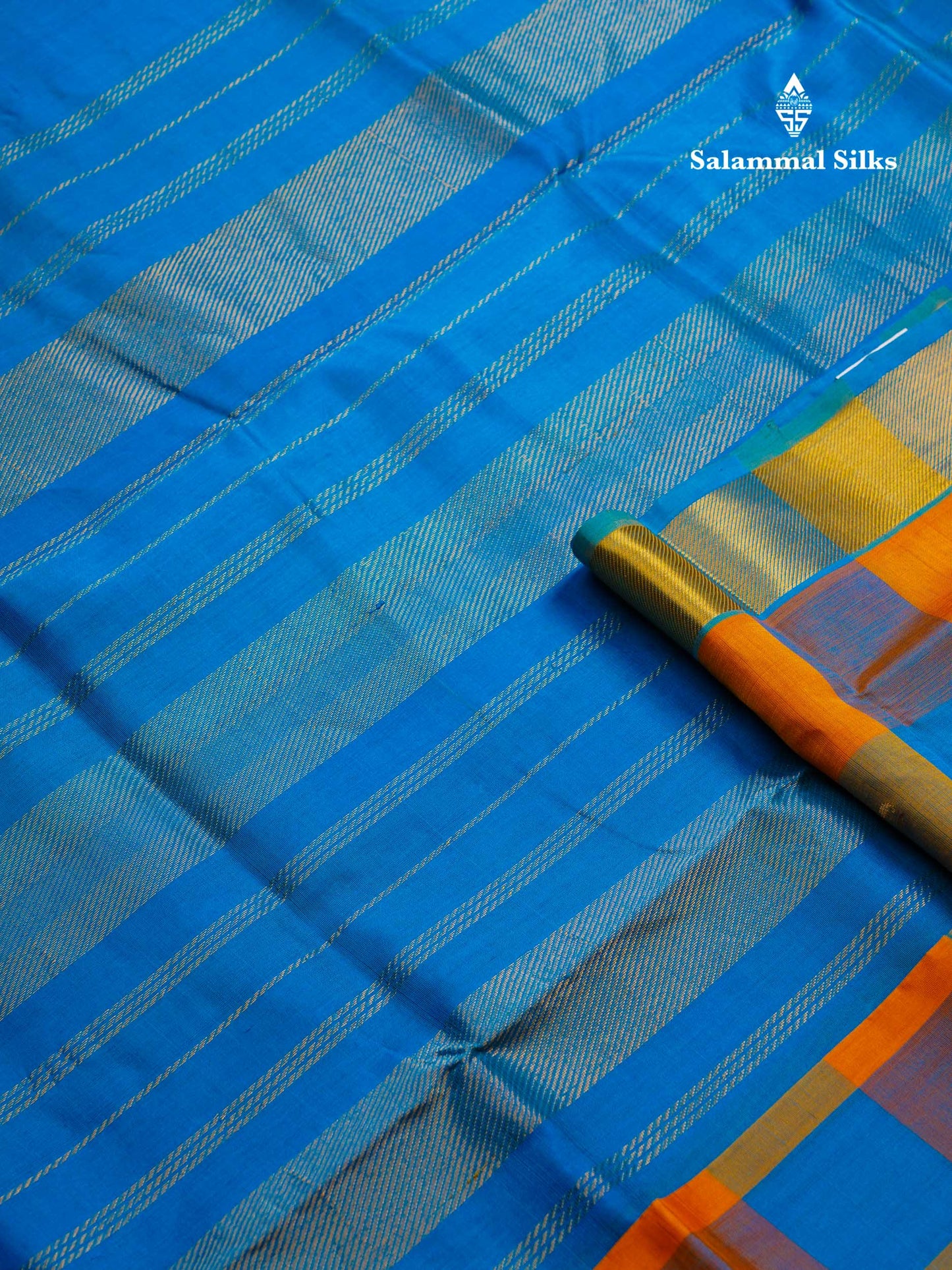 Beautiful Paalum Pazham Checks Pure Silk Cotton Saree With Contrast Blue Blouse