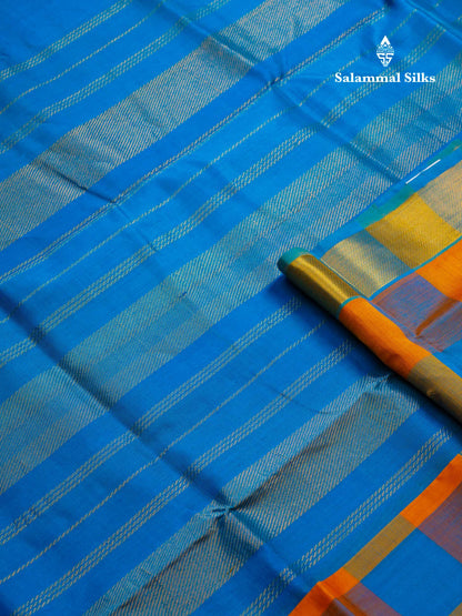 Beautiful Paalum Pazham Checks Pure Silk Cotton Saree With Contrast Blue Blouse