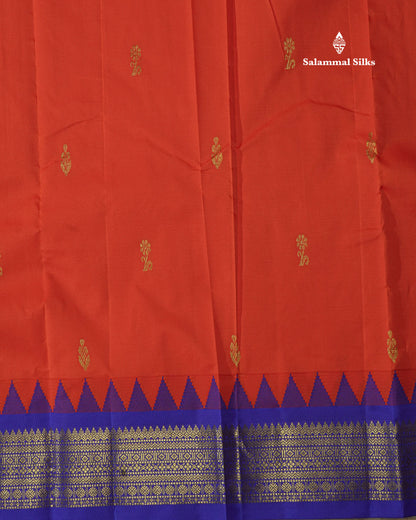 Fanta Orange Pure Mix Saree With One Side Traditional Temple Violet Border