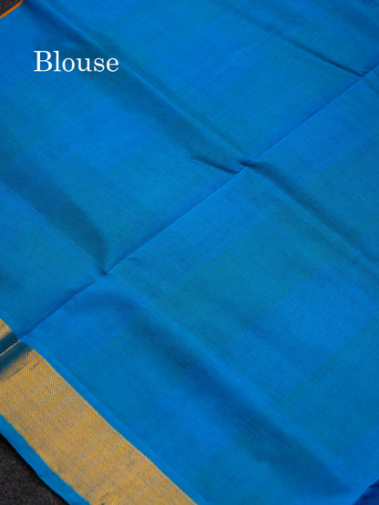 Beautiful Paalum Pazham Checks Pure Silk Cotton Saree With Contrast Blue Blouse