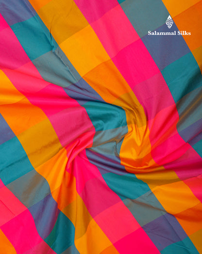 9 Yards Semi Silk Saree Paalum Pazham Checks With Contrast Maroon Traditional Border