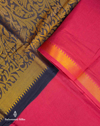 Beautiful Dark Brown Plain Sungudi Cotton Saree With Contrast Light Chocolate Long Border