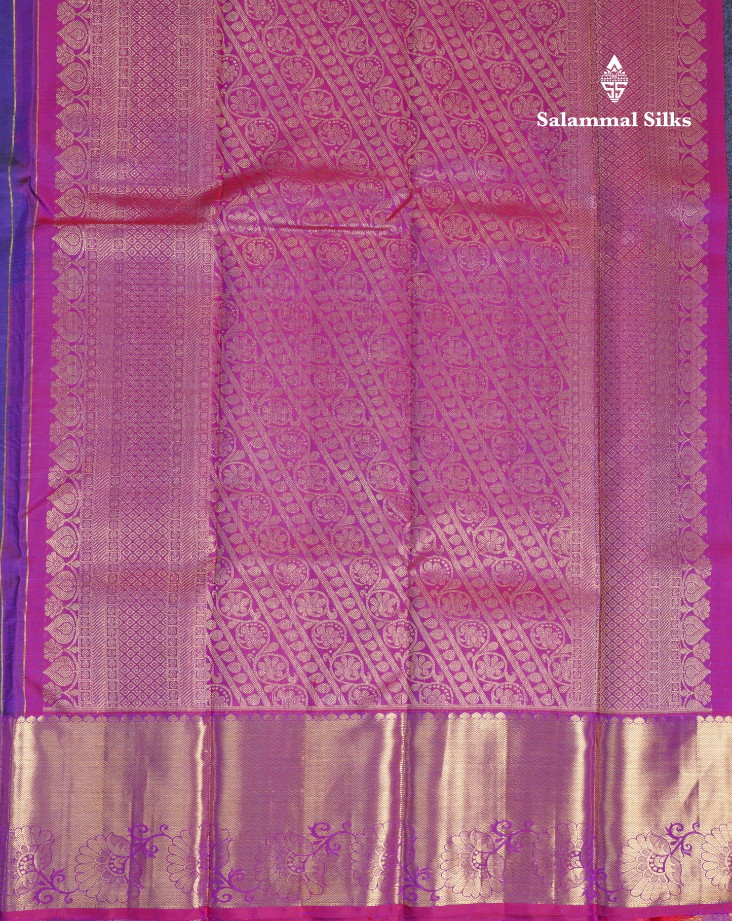 Dual Tone Violet Pure Kanjivaram Silk Saree With Contrast Pink Evening Morning Border