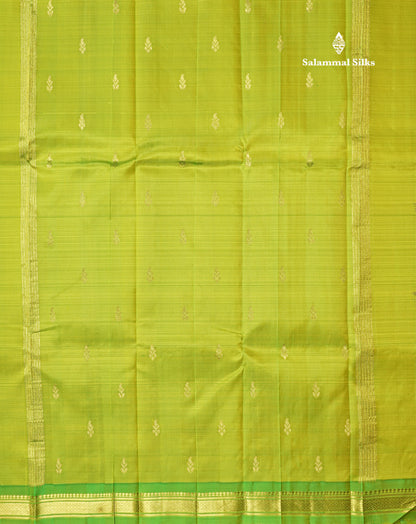 Mango Yellow Pure Kanjivaram Silk Saree With One Side Contrast Parrot Green Border