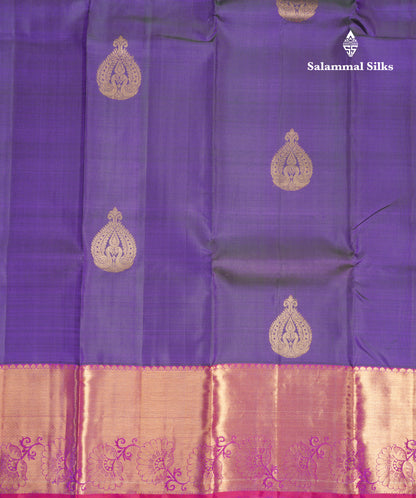 Dual Tone Violet Pure Kanjivaram Silk Saree With Contrast Pink Evening Morning Border
