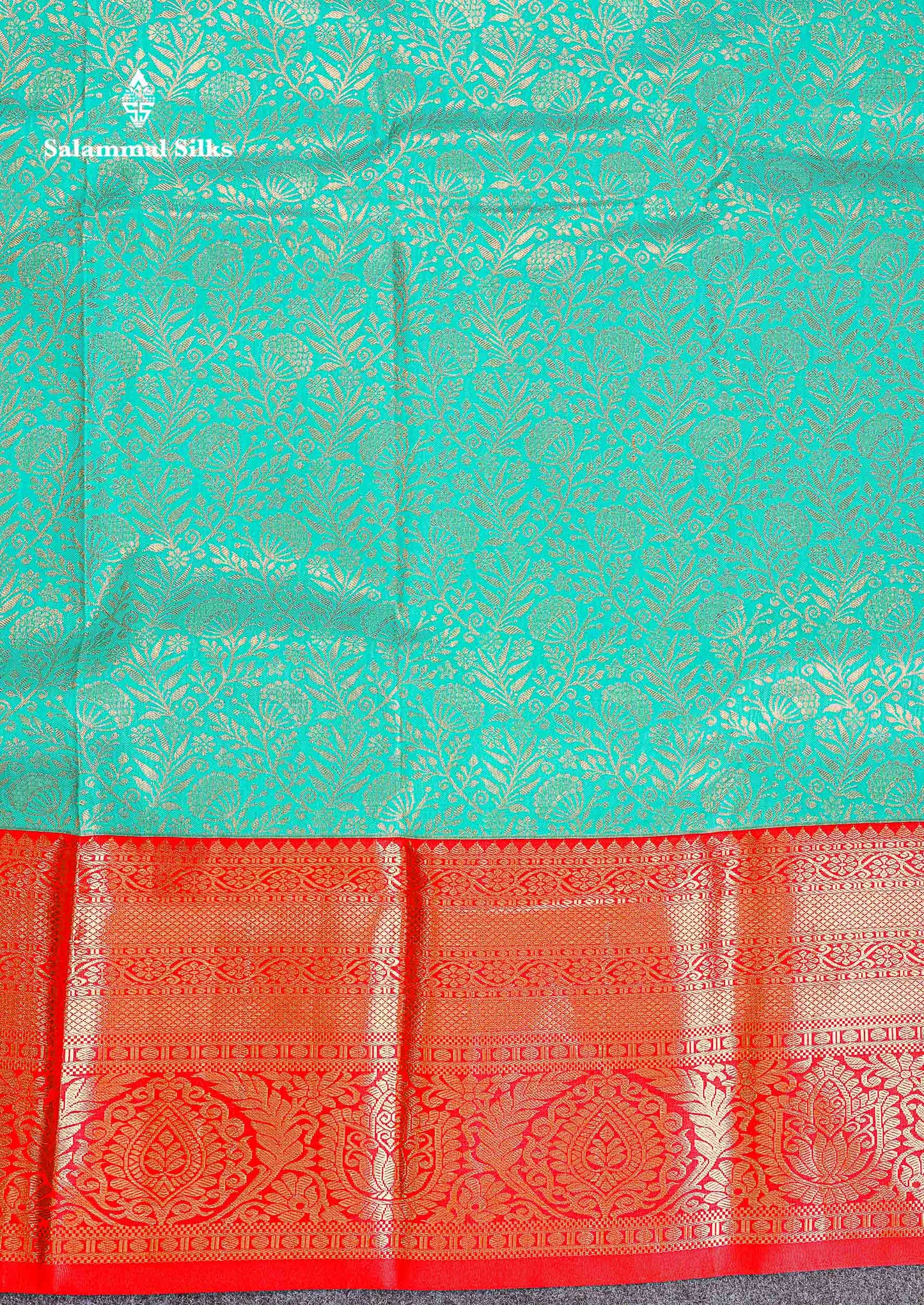 Bridal Semi Silk Saree -  Sea Green Colour Body With Contrast Chilly Red Evening Morning Border