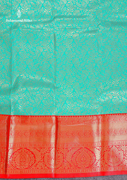 Bridal Semi Silk Saree -  Sea Green Colour Body With Contrast Chilly Red Evening Morning Border