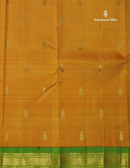 Mango Yellow Pure Kanjivaram Silk Saree With One Side Contrast Parrot Green Border
