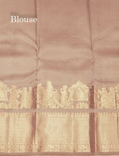 Ash Colour Pure Kanjivaram Silk Saree with Pallakku Border
