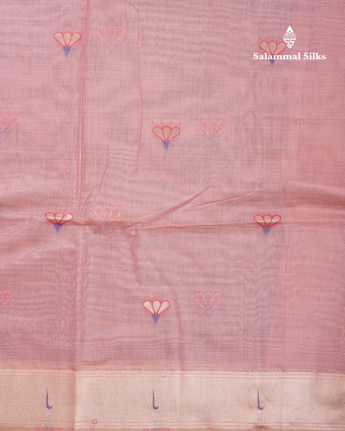 Beautiful Onion Pink Menakari Work Muga Cotton Saree With Fancy Border