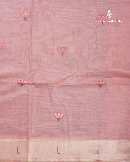 Beautiful Onion Pink Menakari Work Muga Cotton Saree With Fancy Border
