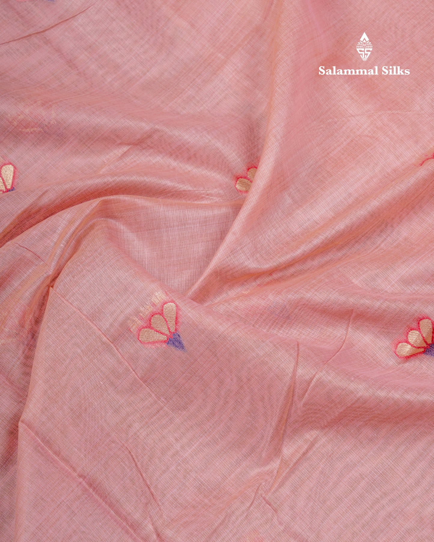 Beautiful Onion Pink Menakari Work Muga Cotton Saree With Fancy Border