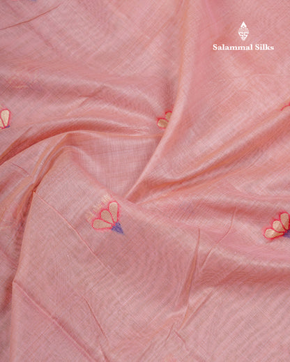Beautiful Onion Pink Menakari Work Muga Cotton Saree With Fancy Border