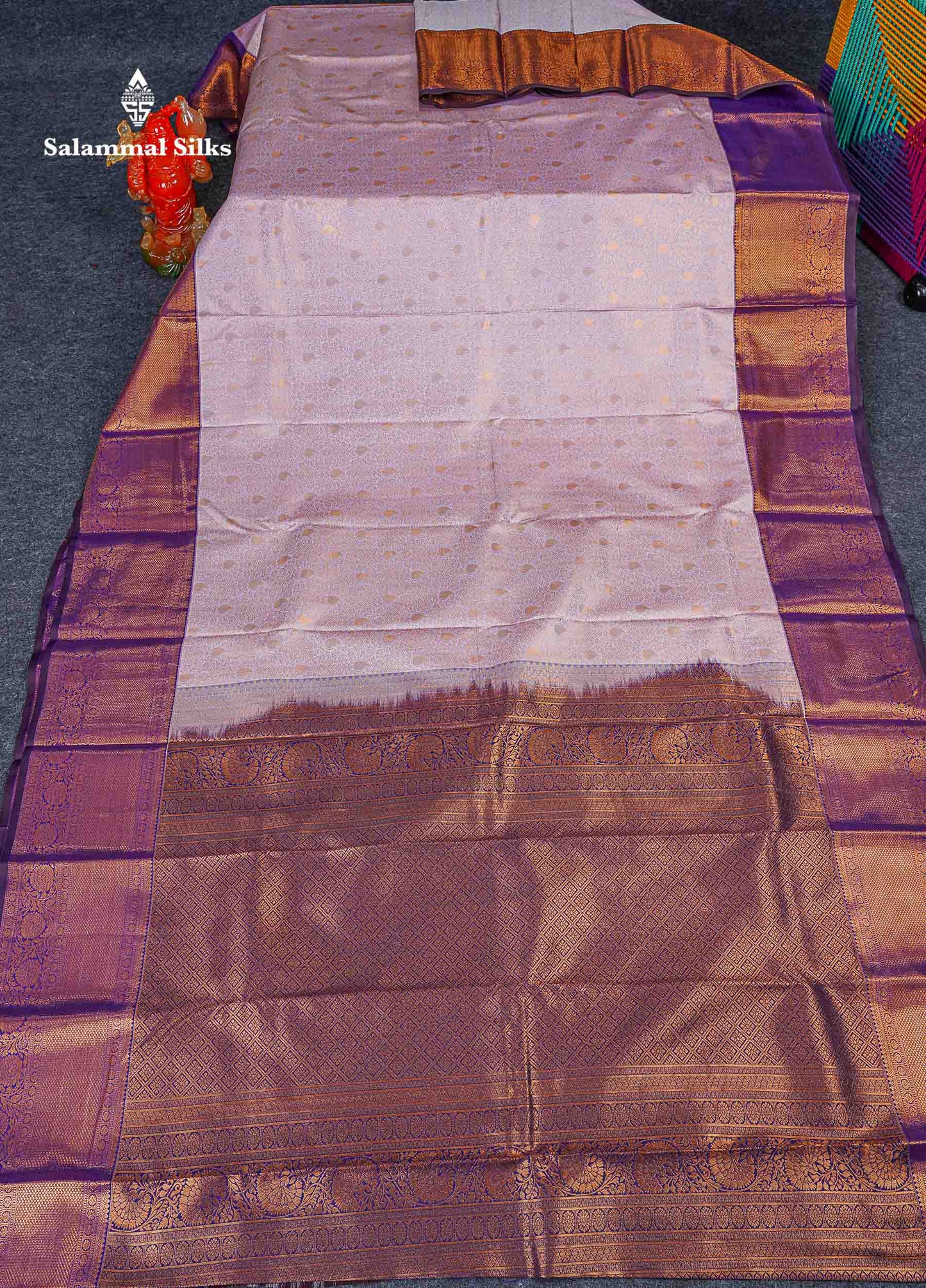 Bridal Semi Silk Saree - Light Pink Colour Body With Contrast Purple Border 